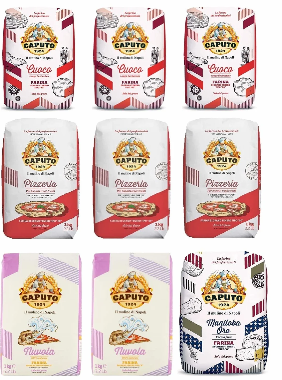 Farine Molino Caputo Nuvola Pizzeria Cuoco Manitoba pour Pizza (9 x 1 kg) Pack d'essai