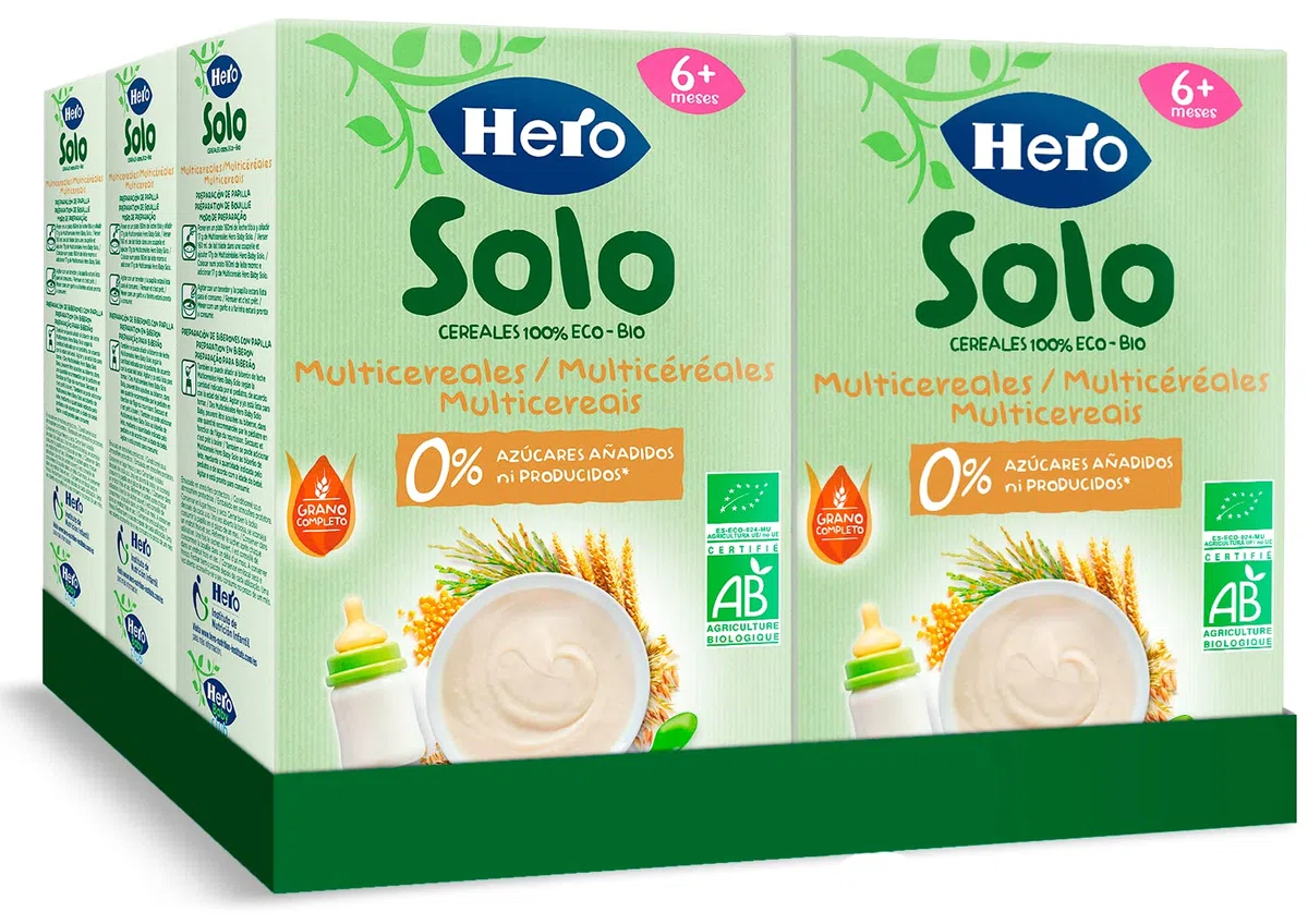 Hero Solo Bouillie Multicéréales Bio – Céréales Bio, Grain Complet, Sans Sucres Ajoutés et Sans Lait - pour Bébés Dès 6 Mois - Lot de 6 X 300 g
