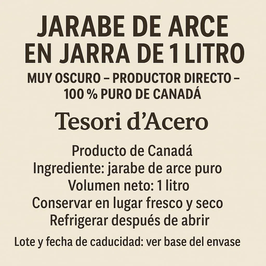 Sirop d'érable en cruchon de 1 litre - Trés foncé - Direct producteur - 100% pur du Canada - Les Trésors d'érable
